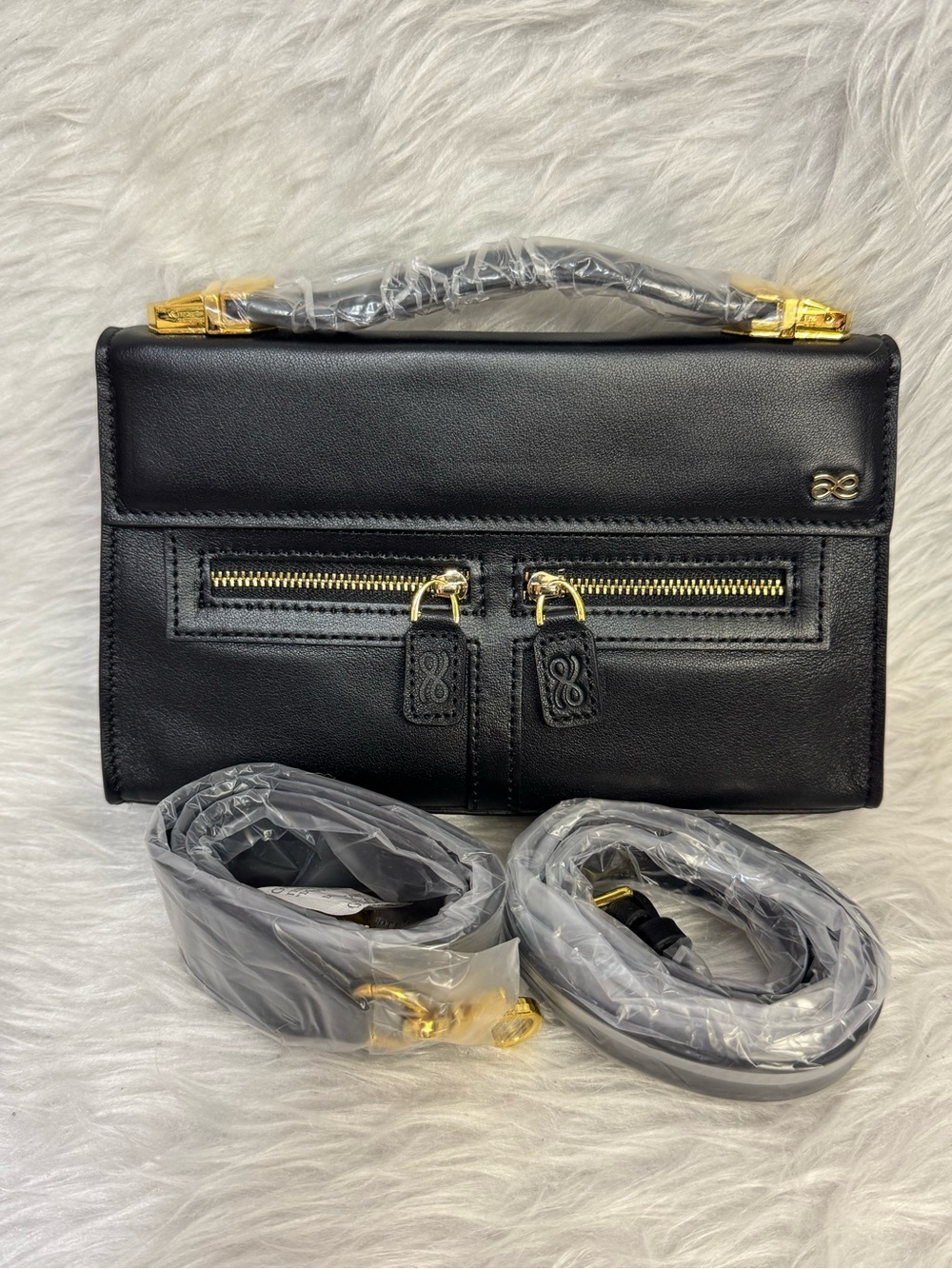 Black Leather Satchel with Gold Hardware by House of Little Bunny